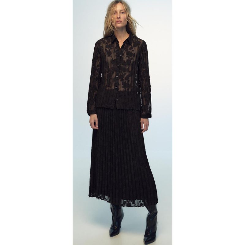 Zbzr Spring New Women clothes Western Style Pleated Comfortable Long sleeve Shirts Skirt 4387291 4387290