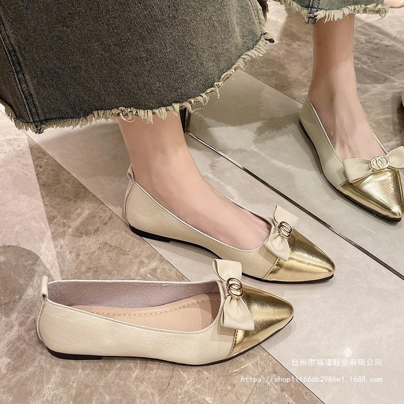 French pointed head color matching light mouth single shoes female 2025 spring and autumn new fairy style gentle and versatile flat shoes beige