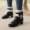 Mode Belles Bottines Femmes Talon Épais Lacets Bottines Cosplay Talon Bloc Douces Bottines Cheville Jolies Bottines Dentelle Avec Nœud