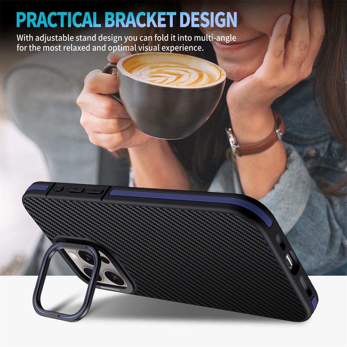 

For iPhone 13 Pro Max Case PC Lens Frame+TPU Phone Cover Carbon Fiber Texture Blue