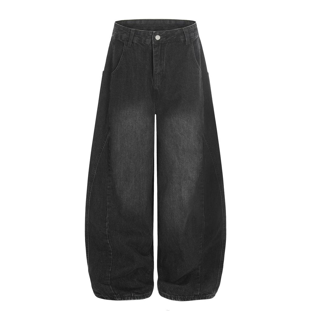 European, American retro washed loose jeans personalized cleanfit scimitar trousers men