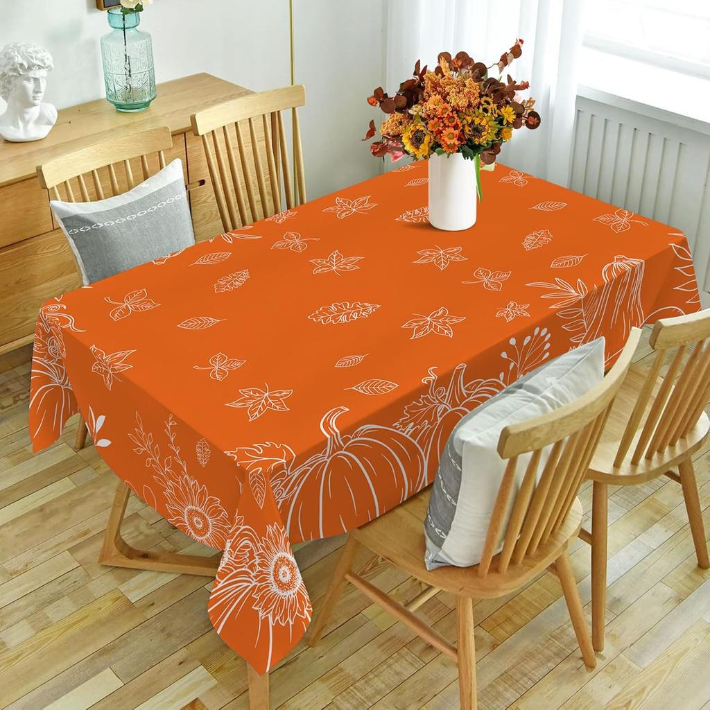 Fall Orange Pumpkins Rectangle Tablecloth Party Decor Autumn Harvest Waterproof Kitchen Tablecloth Thanksgiving Decorations
