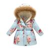 Autumn and Winter Children's Cotton Jacket Boys and Girls Fashion Printing Cartoon Big Boy Long Section Hair Collar Hooded Cotton Coat Jacket