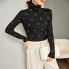 Women's 2024 Autumn/Winter High-Collar Slim-Fit Wool & Silk Sweater with Diamond Pattern