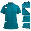 Stand-up Collar Zipper Doctor and Nurse Work Uniform Surgical Gown Straight Pants Solid Color Suit
