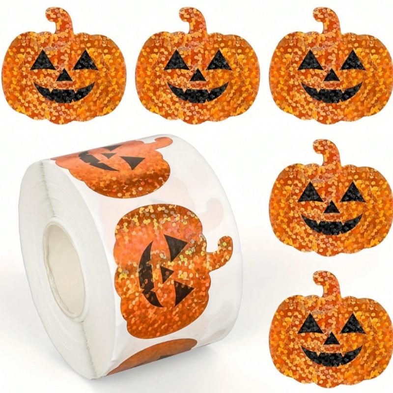 500 Stück 1 Rolle Halloween Laser Kürbis Siegelaufkleber, geeignet für Geschenkbox Umschlag Halloween Dekoration