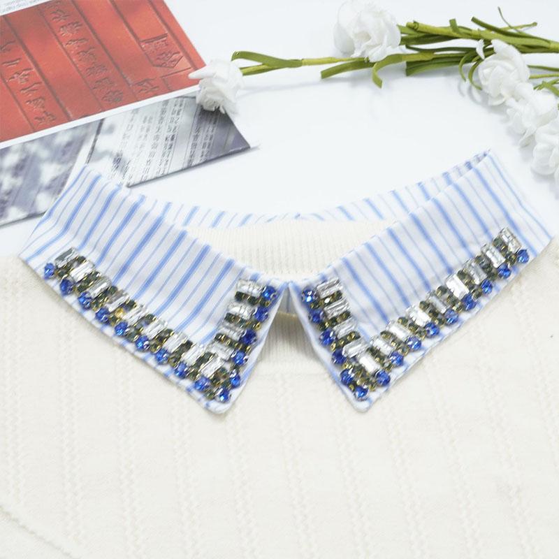 Retro Rhinestone False Collar Neckline Women Lapel Fake Collar Woman Embroidery Removable Detachable Tie Clothing Accessories