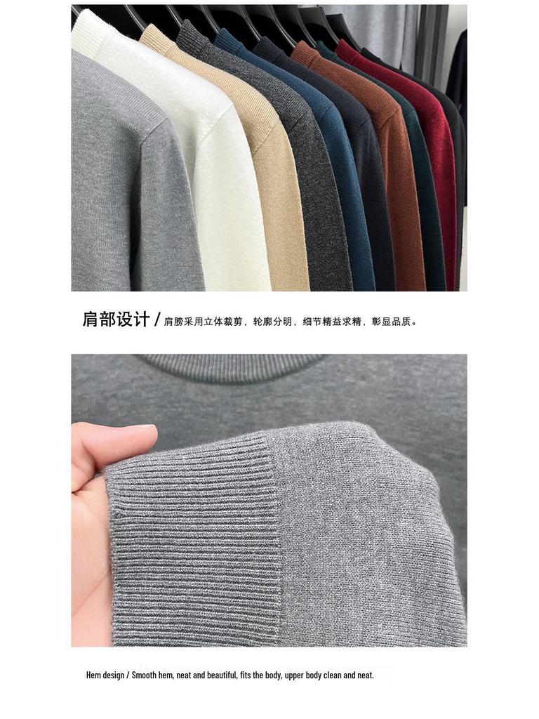Men's Thickened Knit Sweater - Anti-Pilling Solid Color Half-High Collar Pullover for Autumn and Winter