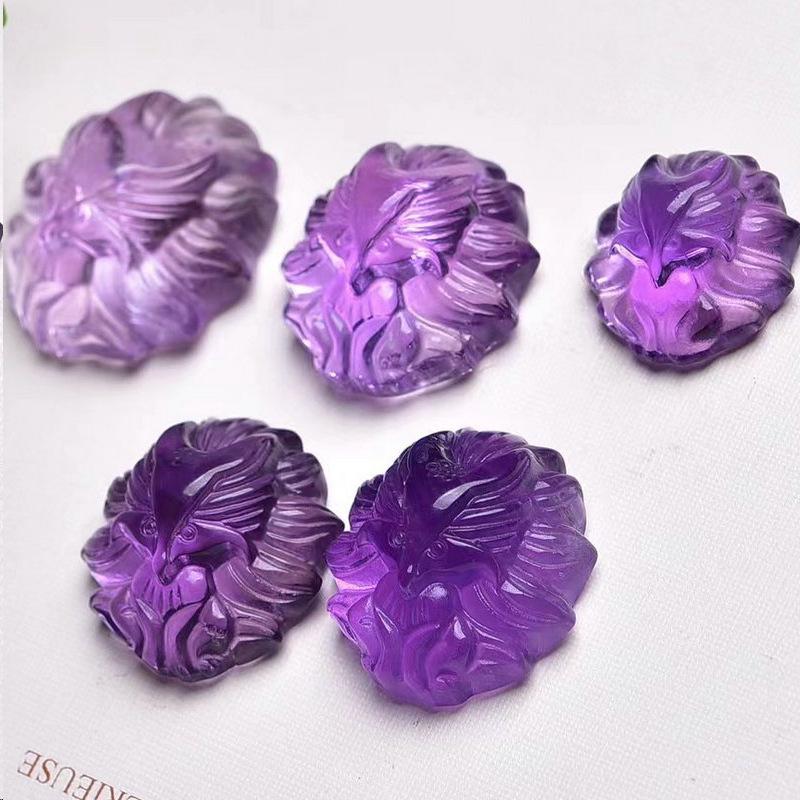 Amethyst Butterfly Flower Charm: Buddha, Nine-Tailed Fox, Cat, Rabbit, Crystal Bear Pendant