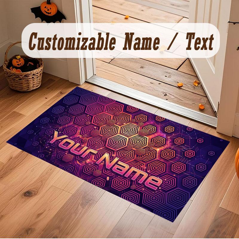 Abstract Geometric Theme Crystal Velvet Floor Rug Personalized Custom Name Text Warm Carpet Home Decoration