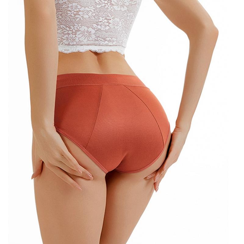 Women's Mid-waist Solid Color Menstrual Briefs Leak-proof Period Pants Breathable Absorbent Crotch Sanitary Panties