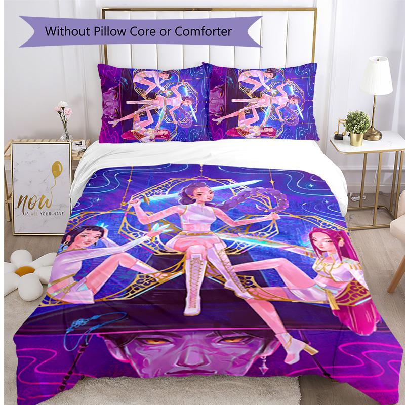 Kpop Demon Hunters Pattern Printed 3PCS Bedding Set, Soft Skin-Friendly Washable Duvet Cover & Pillowcases Set