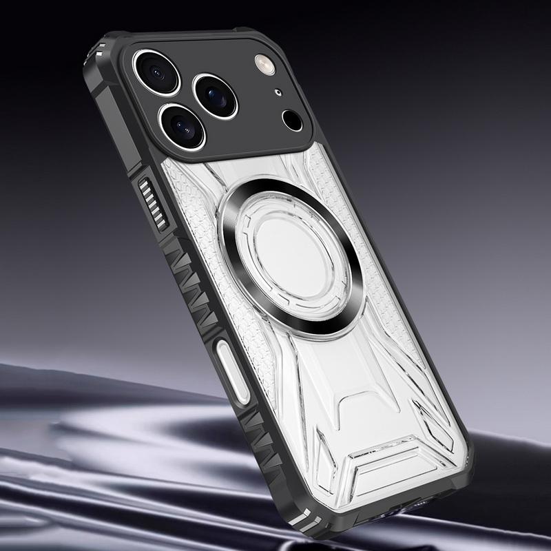 Shockproof Clear Armor Case For iPhone 17 Pro Max 16 15 14 13 Pro Max Magnetic Metal Ring Hybrid TPU+PC Phone Bumper Cover