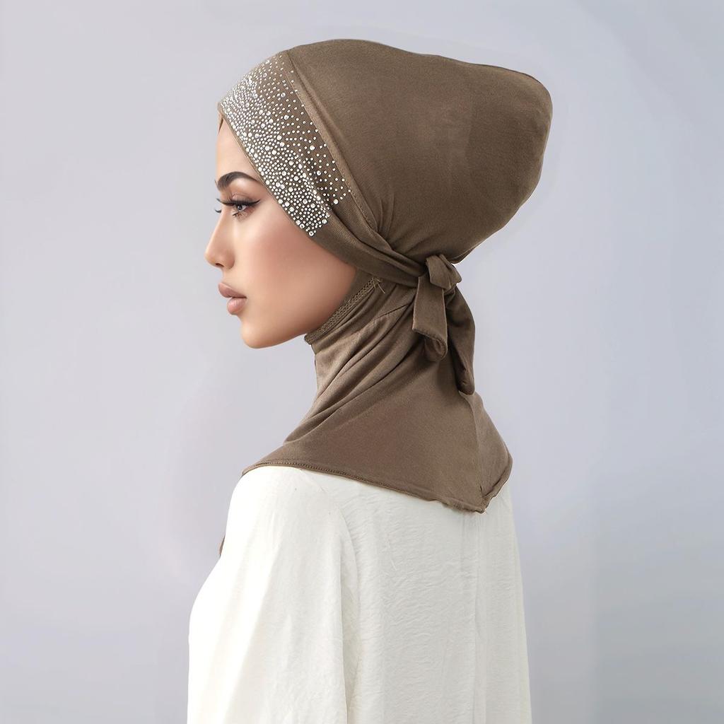 Muslimische Frauen Sofort-Hijab Islamische Einfarbige Innenkappe Malaiische Doppelkinn-Unterkappe Damen Kristall Hanf Mützenhut Tuban Bandana