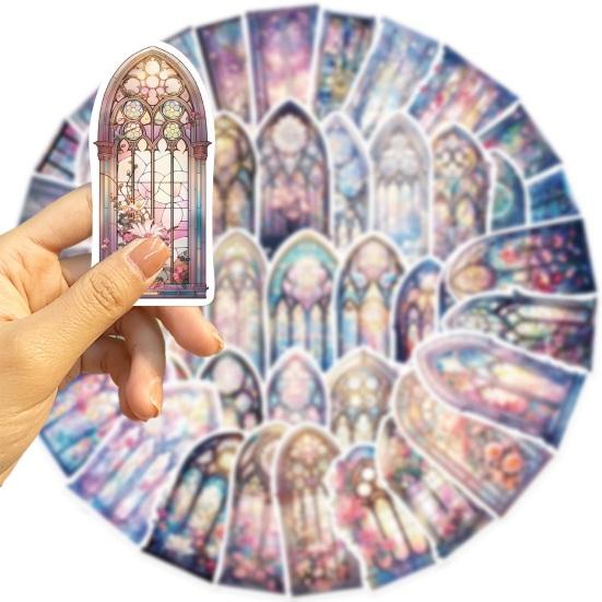 50Pcs Cute Church Window Flower Graffiti Stickers Aesthetic Art Decals DIY Craft Stickers for Scrapbook Phone Travel Luggage Skateboard