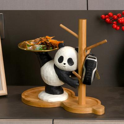 Panda Anahtar Saklama Tepsisi Reçine Panda Heykeli Düzenleyici Tepsi Dekoratif Panda