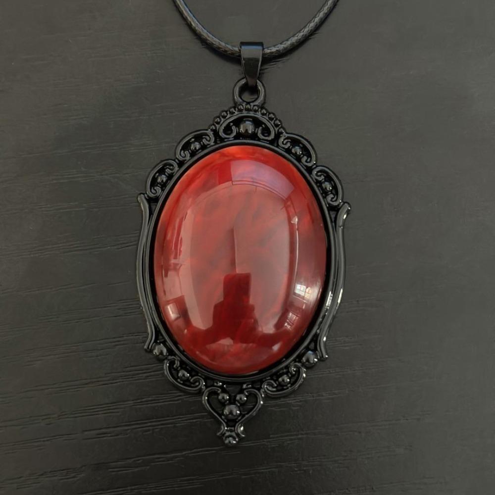 Personality Gothic Blood-red Resin Black Oval-shaped Lacework Pendant Necklace for Women Halloween Dark Magic Jewelry Jewelry