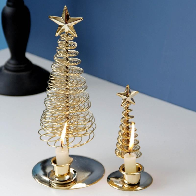 3 Pack Metal Christmas Candleholder Pine Tree Shape Candelabra Seasonal Centerpieces Decors For Dining Room Fireplaces