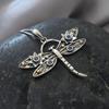 1 Piece Vintage Insect Dragonfly Flower Faux Blue Crystal Metal Silver Color Pendant Necklace
