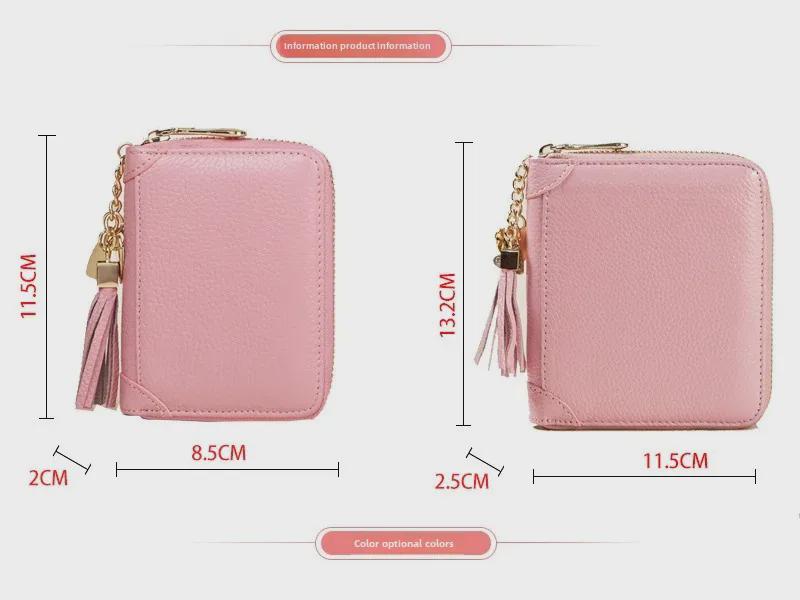 Women's RFID-Blocking Cowhide Card Holder with Zipper and Anti-Demagnetization for Credit Cards and Driver's License