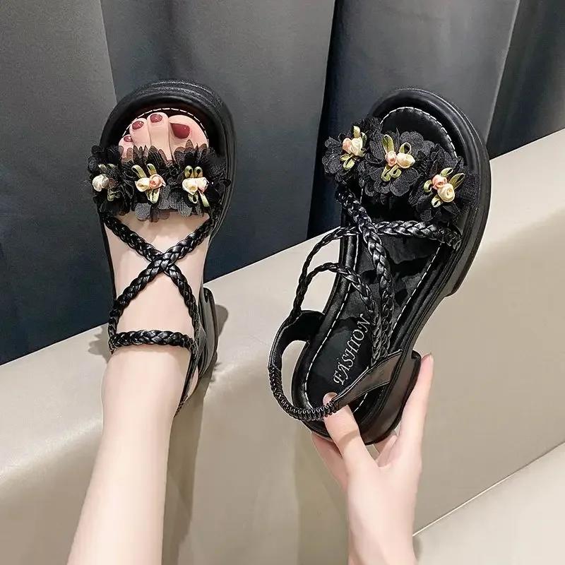Flowers Open Toe Sandals for Women Designer Luxury Comfortable Shoe Casual Beach Slippers for Women Fashion Platform Women Shoes