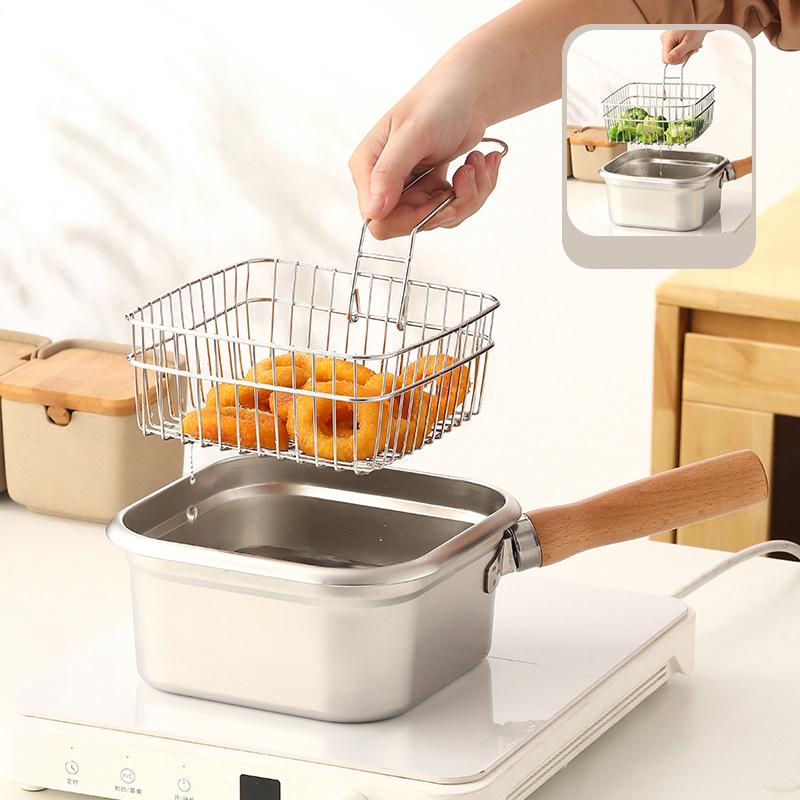Deep Fryer Pot Stainless Steel Frying Pan Oil Saving Square Deep Frying Pan With Basket And Handle Versatile Deep Fryer With Lid