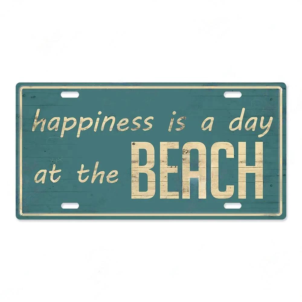 Summer Beach Retro Tin Sign Licenses Plate Plaque Metal Vintage Poster for Pub Bar Surf