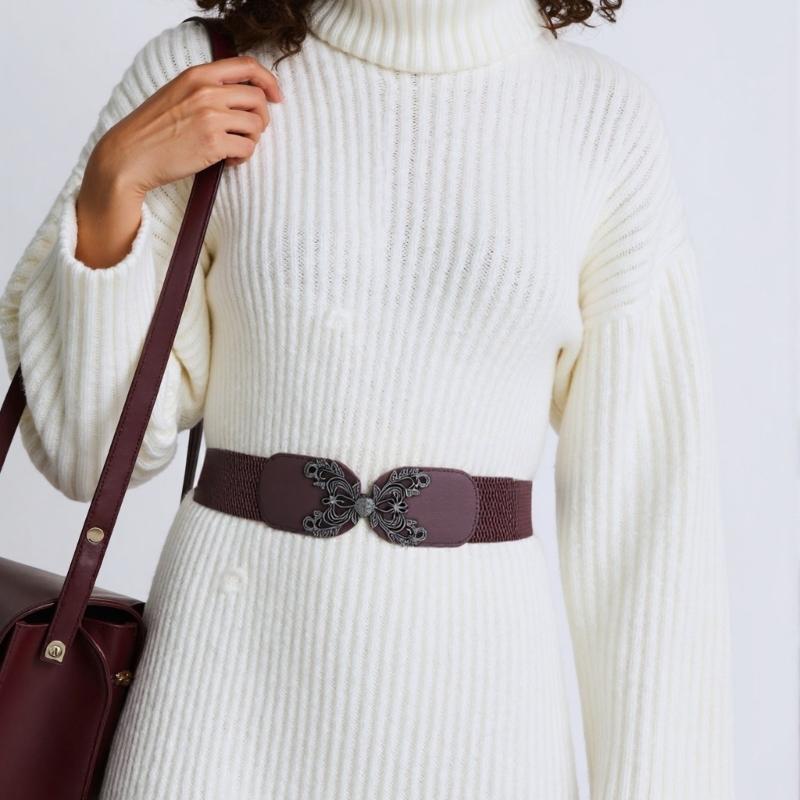 PU Leder Taillenband Elastischer Taillenformer für Damen Mädchen Stilvoller Breiter Gürtel Taillenornament für Modische Dame