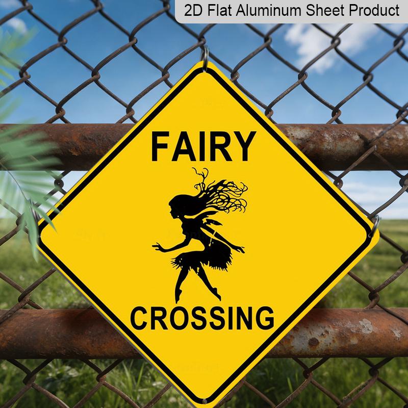 2D Flat 1pc- Vintage Metal Tin Sign Featuring A 2D Flat Design of Fairy Crossing People, Perfect for Decorating Bars, Cafes, Garages, or Any Room in