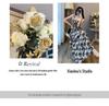 Women's Elegant French Floral Pleated Strappy Dress - Summer High Waist A-line Long Skirt