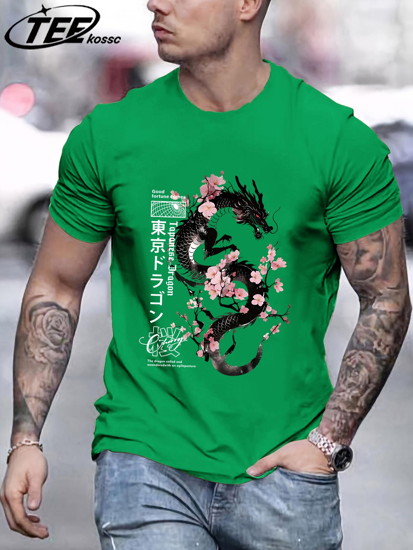 

Sakura Tokyo Dragon Print Men TShirts Cotton Crewneck Vintage Short Sleeve Fashion Summer Top Unisex Sports AllMatch Clothing 3XL