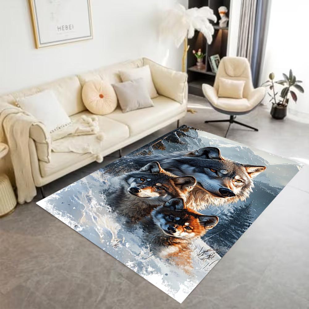 1pc Wolf Pack Forest Design Home Carpet Non-slip Office Decor Gift Living Room Bedroom