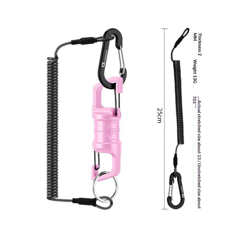 Magnetic Anti-Drop Net Release Holder Elastic Coiled Lanyard Rust Resistant Fishing Accessory for Lake Pond Fishing