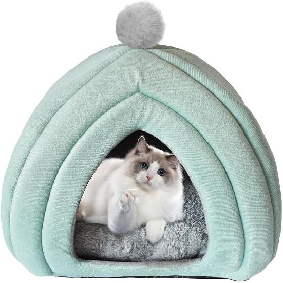 Cat Cave Bed Foldable Cat Bed Dome for Indoor Kitten with Removable Washable Cushion Kitten House Huts with Anti-Slip Bottom for Small Medium Kitty