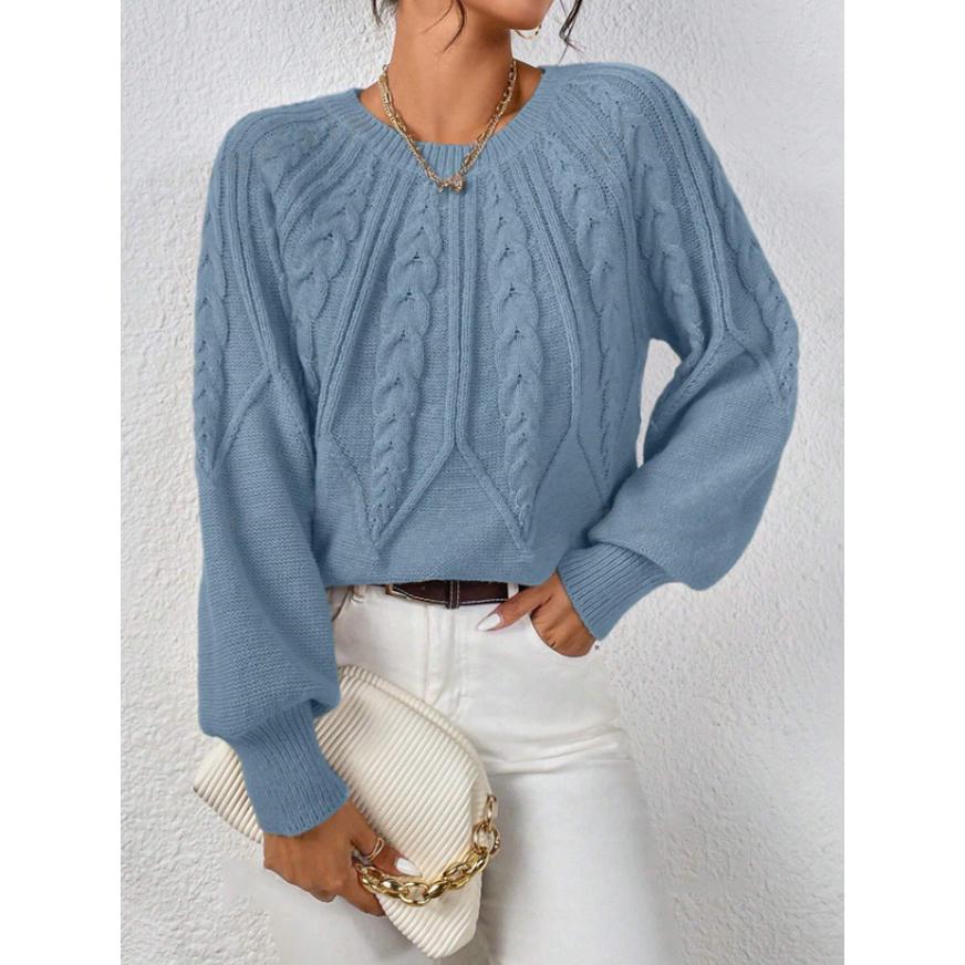 Women's Pullover Round Neck Knitting Sweater Oversized Knit Sweater Cable Stitch Pullover Long Sleeve Casual Tops