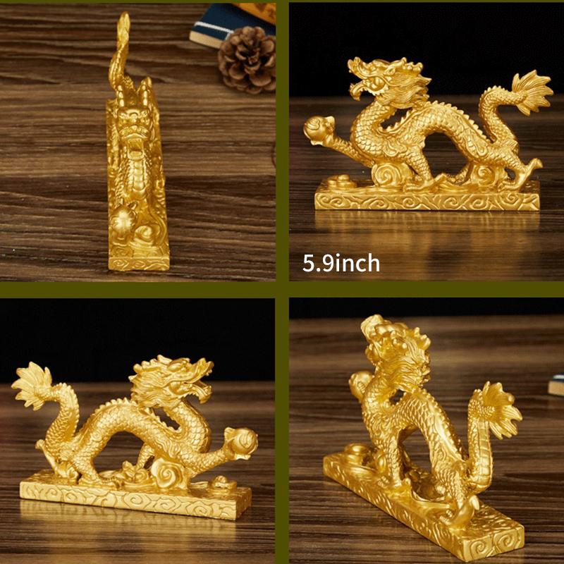 Chinese Lucky Dragon Resin Decor Auspicious Money Dragon Statuette Sculpture Home Living Room Bedroom Office Figurines
