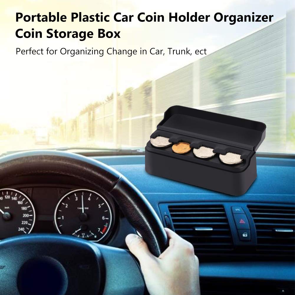 Shanrya Car Coin Holder, 11.5x4x3.6cm Car Coin Container Plastic Black Universal