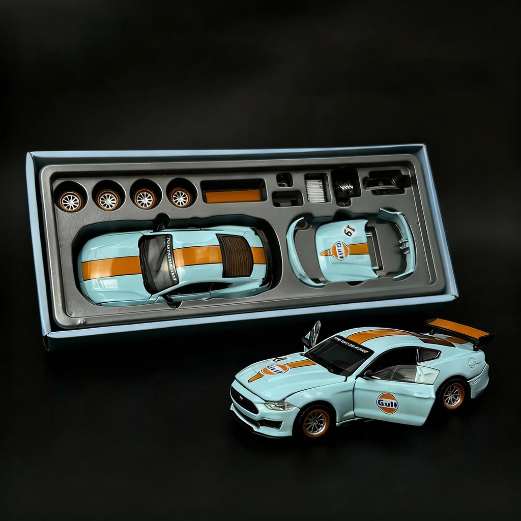 Gulf 1:42 Ford Mustang GT 2018 Assembly Modification Series Alloy Diecast Car Model Home Trendy Ornaments & Desktop Display Gift