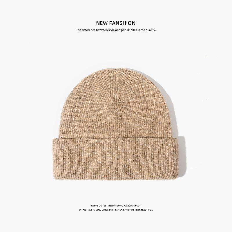 Wool knitted hat women's autumn and winter versatile warm big board showing face small casual men's ear protective wool hat
