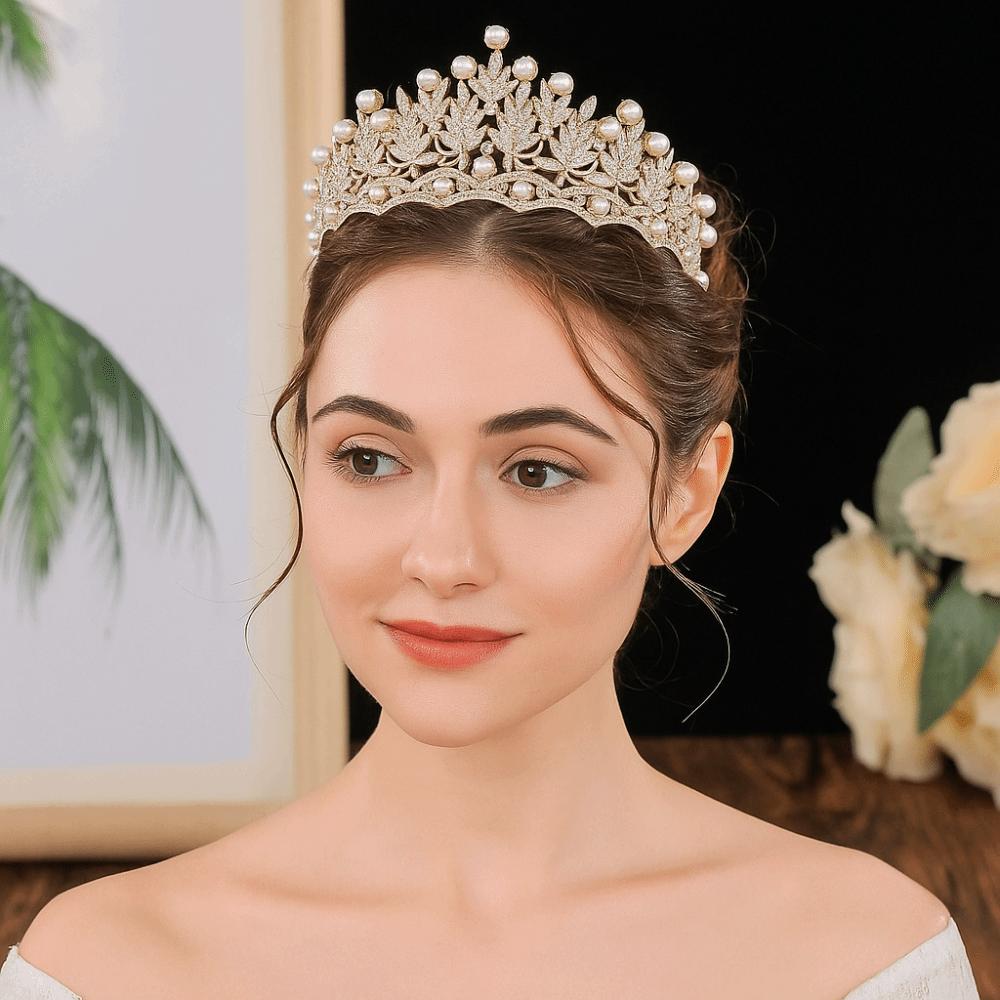 Silver Rhinestone Tiara Gold Pearl Tiaras Temperament Bride Crown  Princess