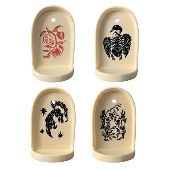 Candlestick Plate Synthetic Resin Lightweight Hand-Painted Decorative Tray with Star Owl Patterns Home Decor