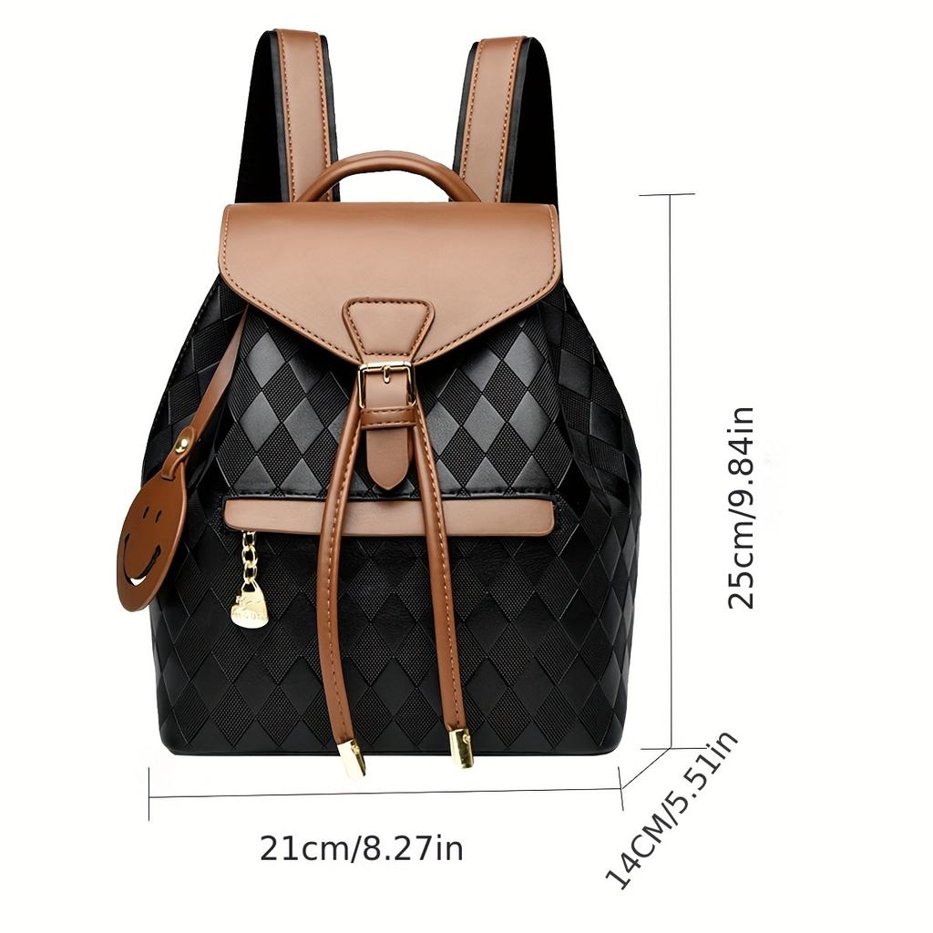 Stylish PU Backpack for Women Coffee Brown & Black Color Block Design Adjustable Shoulder Straps Perfect for Work and Everyday Use Travel Backpack