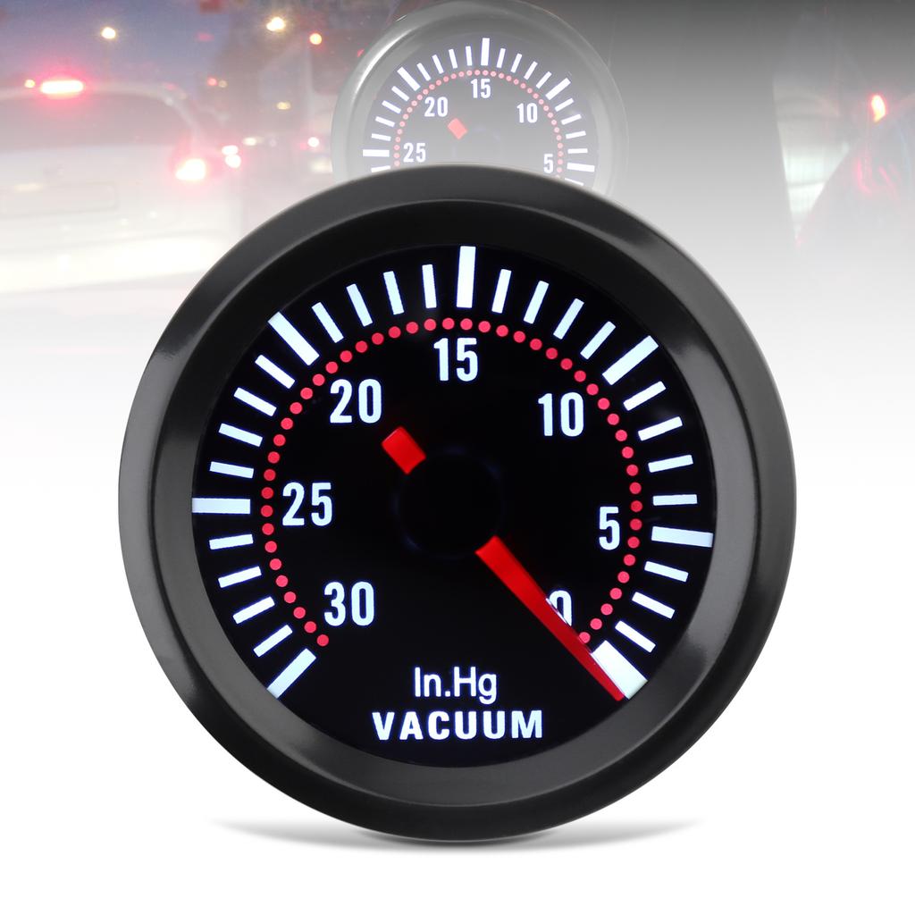 Universal 52mm 12V Bil Vakuummåler 0 - 30 in.Hg for Bil / Båt / Lastebil / ATV, Ekstern Type Automobil Elektrisk Vakuummeter