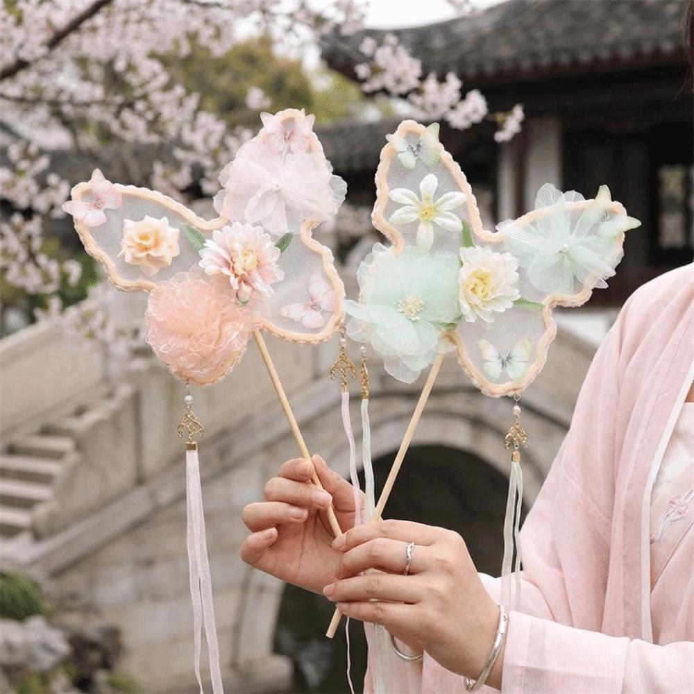 Decorative Butterfly Handheld Fan Handmade Dance Fan Ancient Flower Fan Artistic Performance