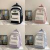 Kmgdmbg Letter Print Nylon School Backpack With Color Block Design And Air Cushion Straps For Students And Travelers