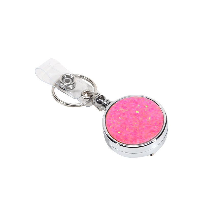 Glitter Epoxy Resin Rotating Retractable Keychain Badge Reel with Sequins Cute Creative Office ID Card Holder Strap