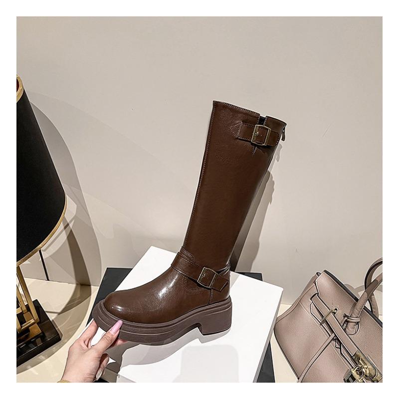 Brown boots women's new autumn and winter small looking thin thick soles but knee boots tall knight boots
