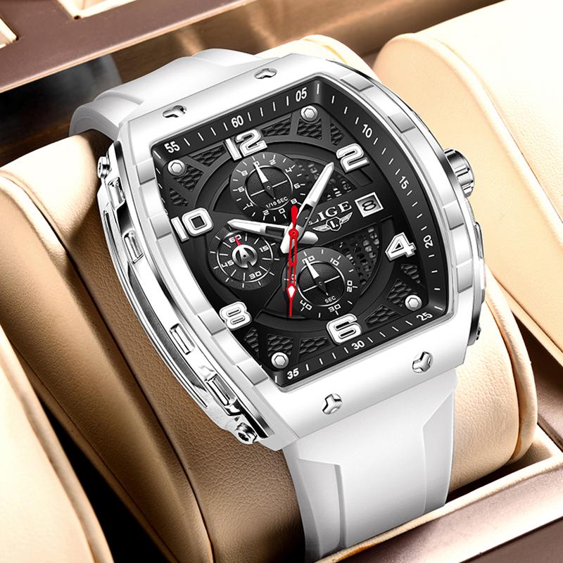 Fashion Red Silicone Watch Men Outdoor Sports Waterproof Men's Quartz Wristwatch Top Brand Luxury Square Quartz Chronograph