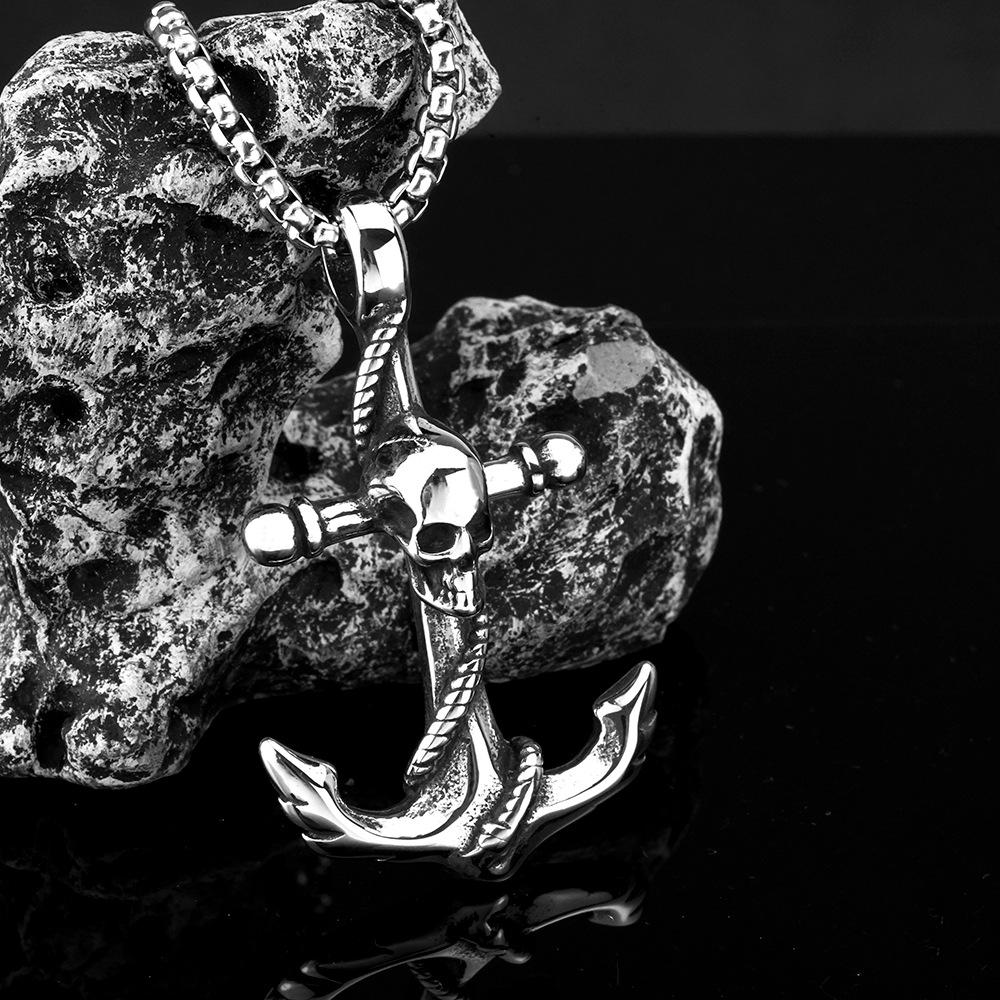 Men's Retro Anchor Skull Stainless Steel Pendant Necklace