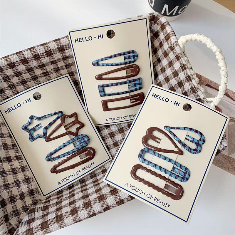 4Pcs/Set Retro Morandi Plaid Bb Hair Clips Daily Side Bangs Clip Baby Hairpin For Women And Girls Hair Accessory